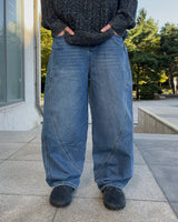 Low curve cargo denim jeans (Blue)