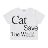 Cat Save The World Crop T (Black, White)