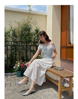 Asymmetrical Lace Trim Off-Shoulder Tee