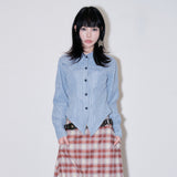 Overlay Panel Stripe Shirt [Vintage blue]