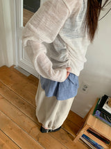 Ryoka Summer Layered V-Neck Wrap Hood Knit