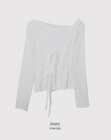 リボンストラップワンショルダースリムTシャツ (3color)