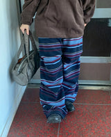 ピジュ起毛ボーダーバンディングワイドパンツ