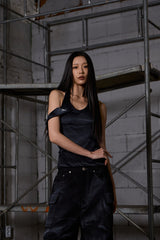 Dirty Washed Layered Halter Neck - Black