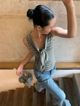 Gray Stripe Strap Sleeveless T-shirt