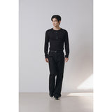 Leather ribbed henry neck long sleeves(Black)
