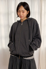ストライプフードジップアップ (BLACK)