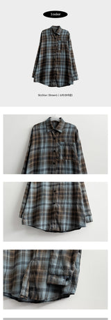 Carv Sky Brown オーバーサイズフィットチェックシャツ