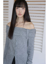 BUTTON OFF-SHOULDER KNIT(GREY)