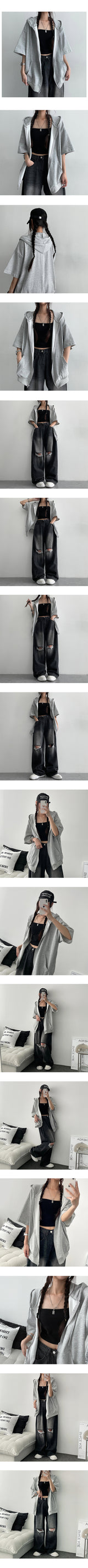 Laren ベーシックボクシー半袖フーディドジップアップ