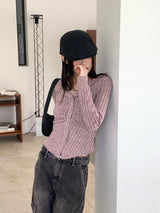 タリーボカシシャーリングリブカラーボタン長袖カーディガン
