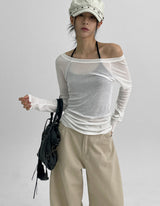 [MADE] Psyche Tencel Off-Shoulder Long Sleeve T-Shirt Tencel 70%