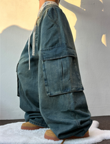 ダウンスナップポイントオーバーワイドカーゴデニム💙💚🖤2カラー