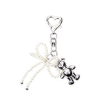 TEDDY BEAR LOGO PEARL RIBBON KEYRING_BLACK