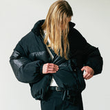 reversible wrinkles nylon high neck puffer