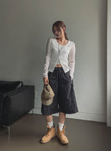 Multi-pocket D-ring Nylon Bermuda Pants