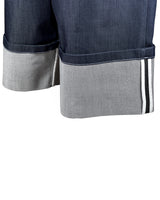 DENIM X SWEAT LAYERED ROLL UP SHORTS