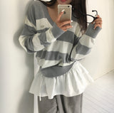 [MADE] striped deep V-neck knit