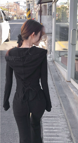 [♡MADE♡] puppy velour back eyelet slim hood zip-up