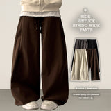 Rogle washed-out banding side pin tuck cotton wide pants