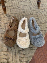Fluffy Roomy Cozy Fleece Mary Jane Flats