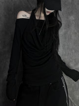 soft drape halter long sleeve T (2color)