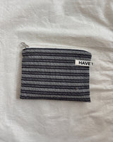 Plain stripe flat pouch - deep blue , M size