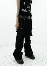 ZIPPER CARGO PANTS, BLACK