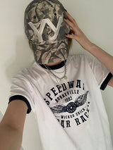 (UNISEX) スピードウェイリンガー半袖Tシャツ