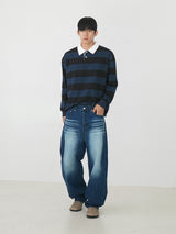 Rugby stripe collar T-shirts 6color