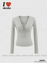Pure Designer Lace V-neck Long Sleeve T-shirt