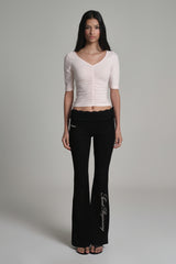 Lace tea bootscut pants, Black