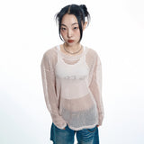 カットオフネットニット- BEIGE