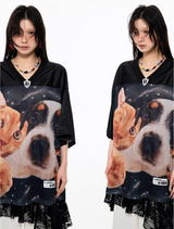 インストック | アイラブブラックドッグ＆キャットオーバーサイズTシャツ-ブラック
