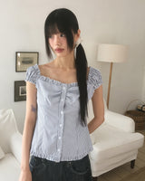 Rumble Stripe Button Sleeveless Blouse