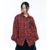 Oversized Patch Check Shirt - Red