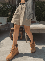 pintuck wide cotton half pants