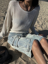  Bohemian damage crop long sleeve knit (5 colors)