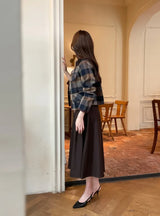 LT Round-Neck Color Matching Check Tweed Jacket