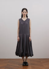 Shirred V-Neck Volume Dress (Deep Purple)