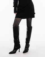 Y2K check pattern see-through black stockings (Black)