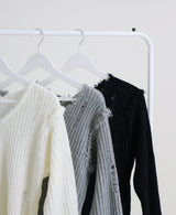 ラバーVネックダメージカットポイント長袖ニット (wool material)