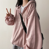 Lantic Lettering Boxy Fit Two Way Hooded Zip-Up