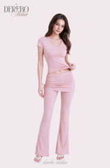 Liiv short-sleeve cap training shirring pants set (LONG PANTS)