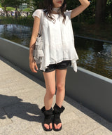 Torchwa Cap Sleeve Hem Frill Chiffon Short Sleeve Blouse 2 Colors