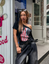 アメリカンヴィンテージプリントオフショルダーショートスリーブ