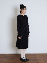 FLOWER WAFFLE BUTTON HOODIE - BLACK