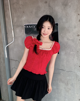 #RS Dot Puff Frill Short Sleeve Blouse + Scrunchie Set