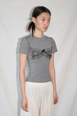 リボンプリンティングTシャツ (グレー)