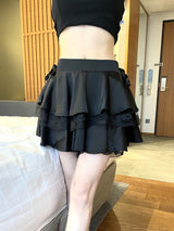 1196. Satin ribbon lace cancan mini sk (3color)